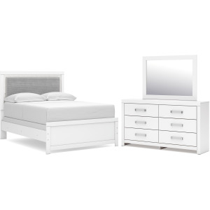 Maeling Full Upholstered Panel Bed, Dresser and Mirror