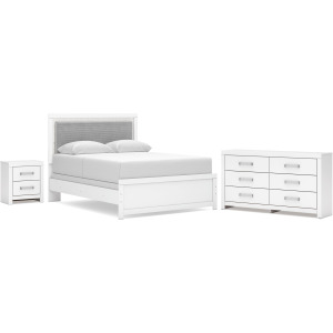Maeling Queen Upholstered Panel Bed, Dresser and Nightstand
