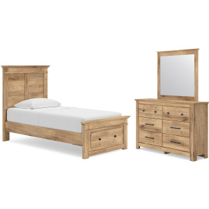 Makidern Twin Panel Storage Bed, Dresser and Mirror