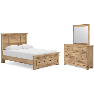 Makidern Queen Panel Storage Bed, Dresser and Mirror