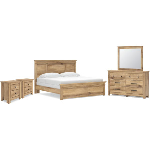 Makidern King Panel Bed, Dresser, Mirror and 2 Nightstands