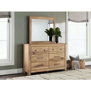 Fenderport Queen Panel Bed with Storage, Dresser and Mirror