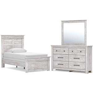 Makidern Twin Panel Bed, Dresser and Mirror
