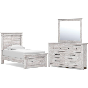 Fenderport Twin Panel Storage Bed, Dresser and Mirror