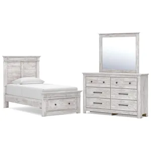 Makidern Twin Panel Storage Bed, Dresser and Mirror