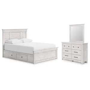 Fenderport Queen Panel Bed with Storage, Dresser and Mirror