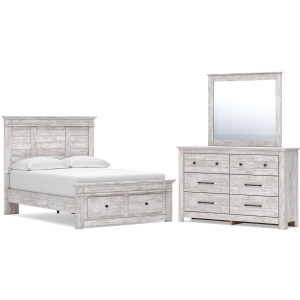 Makidern Full Panel Storage Bed, Dresser and Mirror