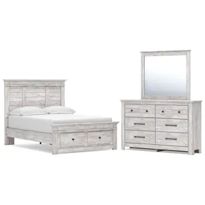 Makidern Full Panel Storage Bed, Dresser and Mirror