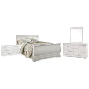 Anarasia Queen Sleigh Bed, Dresser, Mirror and 2 Nightstands