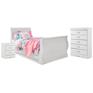 Anarasia Twin Sleigh Bed, Chest and Nightstand