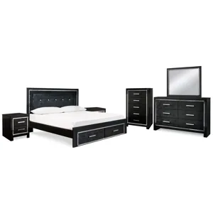 Kaydell King Upholstered Storage Bed, Dresser, Mirror, Chest and 2 Nightstands