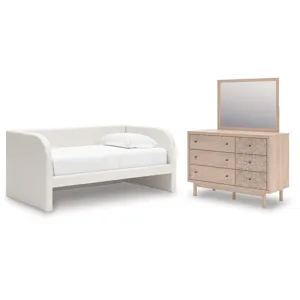 Arloster Twin Upholstered Day Bed, Dresser and Mirror