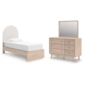 Arloster Twin Upholstered Panel Bed, Dresser and Mirror