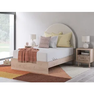 Shapella Full Upholstered Panel Bed, Dresser and Mirror