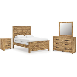 Branstony Queen Crossbuck Panel Bed, Dresser, Mirror and Nightstand