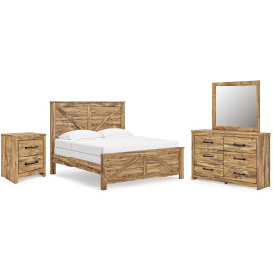 Maystonna King Crossbuck Panel Bed, Dresser, Mirror and Nightstand