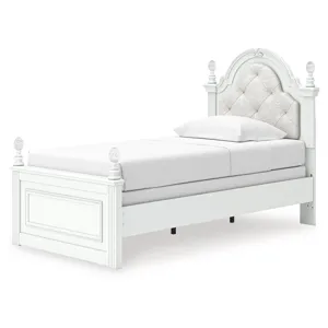 Kozlani Twin Upholstered Panel Bed, Dresser and Mirror