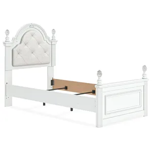 Kozlani Twin Upholstered Panel Bed, Dresser and Mirror