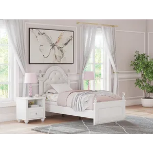 Kozlani Twin Upholstered Panel Bed, Dresser and Mirror