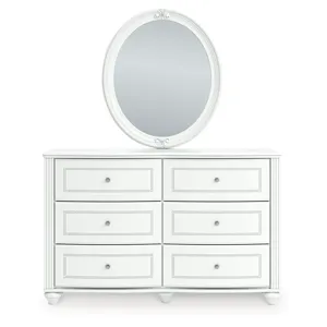 Kozlani Twin Upholstered Panel Bed, Dresser and Mirror