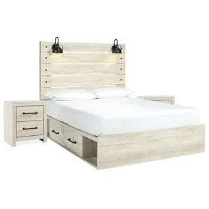 Cambeck Queen Panel Storage Bed and 2 Nightstands