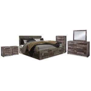 Derekson King Panel Storage Bed, Dresser, Mirror, Chest and 2 Nightstands