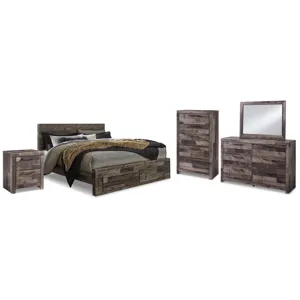 Derekson King Panel Storage Bed, Dresser, Mirror, Chest and Nightstand