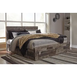 Derekson King Panel Storage Bed, Dresser, Mirror, Chest and 2 Nightstands