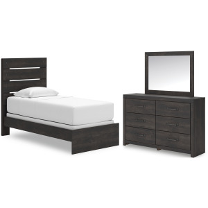 Delmorta Twin Panel Bed, Dresser and Mirror