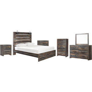 Drystan Queen Panel Bed, Dresser, Mirror, Chest and 2 Nightstands