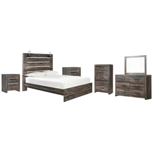 Drystan Queen Panel Bed, Dresser, Mirror, Chest and 2 Nightstands