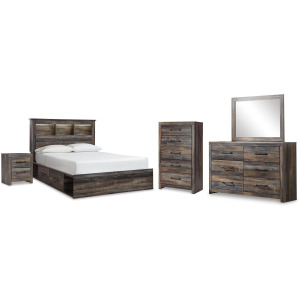 Drystan Queen Bookcase Storage Bed, Dresser, Mirror, Chest and Nightstand