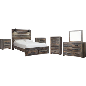 Drystan Queen Panel Storage Bed, Dresser, Mirror, Chest and 2 Nightstands