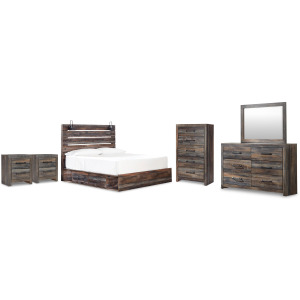 Drystan King Panel Bed with Storage, Dresser, Mirror, Chest and 2 Nightstands