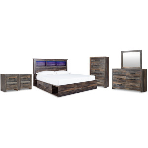 Drystan King Bookcase Storage Bed, Dresser, Mirror, Chest and 2 Nightstands