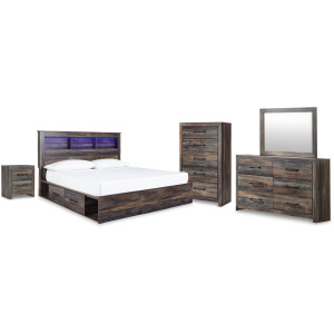 Drystan King Bookcase Storage Bed, Dresser, Mirror, Chest and Nightstand