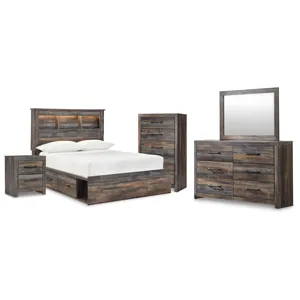 Drystan Full Bookcase Bed, Dresser, Mirror, Chest and Nightstand