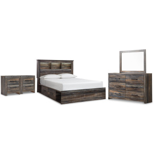 Drystan Queen Bookcase Storage Bed, Dresser, Mirror and 2 Nightstands