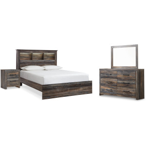 Drystan Queen Bookcase Bed, Dresser, Mirror and Nightstand
