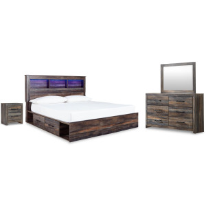 Drystan King Panel Storage Bed, Dresser, Mirror and Nightstand