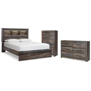 Drystan Queen Bookcase Bed, Dresser and Chest