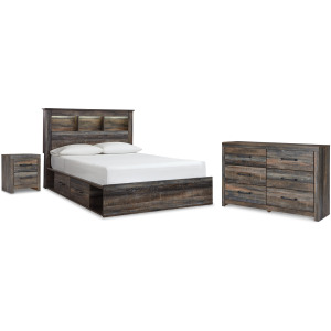 Drystan Queen Bookcase Bed with Storage, Dresser and Nightstand