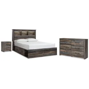 Drystan Queen Bookcase Bed with Storage, Dresser and Nightstand