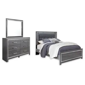 Lodanna Queen Upholstered Panel Bed, Dresser and Mirror