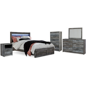 Baystorm Queen Panel Storage Bed, Dresser, Mirror, Chest and Nightstand