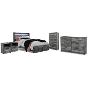Baystorm King Panel Storage Bed, Dresser, Chest and 2 Nightstands