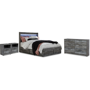 Baystorm Queen Panel Bed with Storage, Dresser and 2 Nightstands