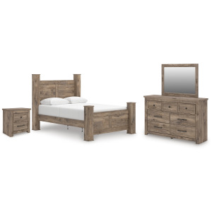 Rusticott Queen Poster Bed, Dresser, Mirror and Nightstand