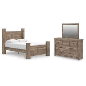 Rusticott Queen Poster Bed, Dresser and Mirror
