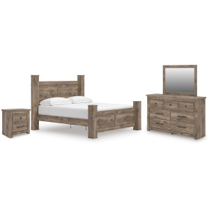 Rusticott King Poster Bed, Dresser, Mirror and Nightstand